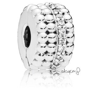 EUC Pandora 797520CZ Sterling Silver Beaded Brilliance Clip w/ Clear Zirconia